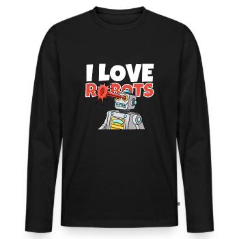 Drôle Cool Robot Ingénieur Science Kid J’aime - T-shirt manches longues Premium bio Homme - noir - Devant - Nico (187cm)