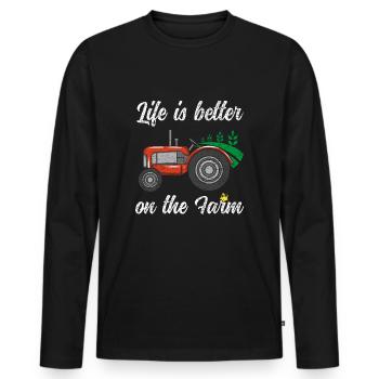 La vie est meilleure à la ferme Drôle de tracteur Poulet - T-shirt manches longues Premium bio Homme - noir - Devant - Nico (187cm)