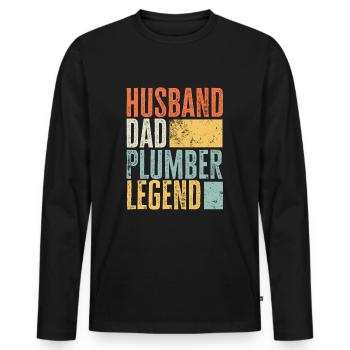 Legendary Husband Plumber Dad Father Best Retro - Men's Premium Organic Long Sleeve Shirt - black - Front - Nico (187cm)
