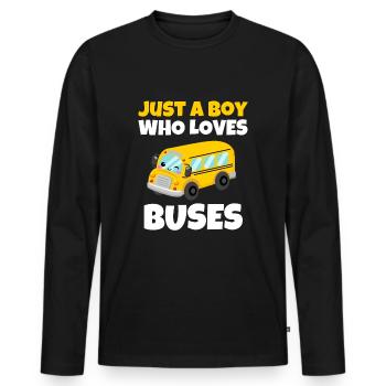 Juste un garçon qui aime les bus Anniversaire Yellow School - T-shirt manches longues Premium bio Homme - noir - Devant - Nico (187cm)