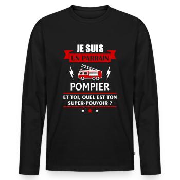Je suis un parrain pompier super pouvoir, Noël - T-shirt manches longues Premium bio Homme - noir - Devant - Nico (187cm)