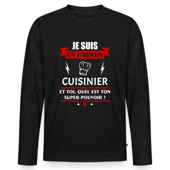 Je suis un parrain cuisinier super pouvoir, noël - T-shirt manches longues Premium bio Homme - noir - Devant - Nico (187cm)