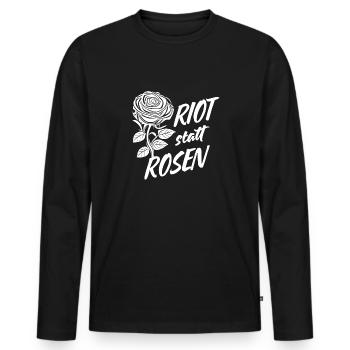 Riot statt Rosen - Männer Premium Bio Langarmshirt - Schwarz - Vorne - Nico (187cm)