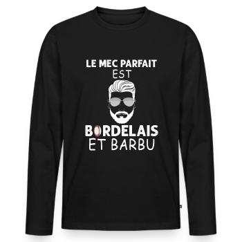 Mec Barbu et De Bordeaux Humour Rugby - T-shirt manches longues Premium bio Homme - noir - Devant - Nico (187cm)