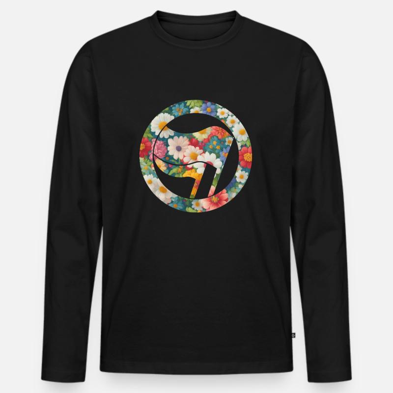 Antifa und Blumen - Männer Premium Bio Langarmshirt - Schwarz