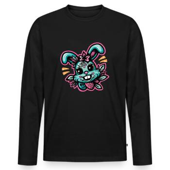 Freaky Bunny - Hase in Neon - Männer Premium Bio Langarmshirt - Schwarz - Vorne - Nico (187cm)