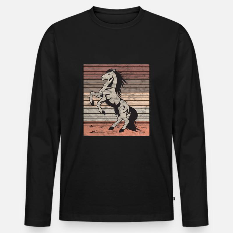 Retro Wildpferd Ungezähmt - Männer Premium Bio Langarmshirt - Schwarz
