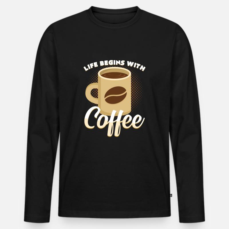 Kaffee - Männer Premium Bio Langarmshirt - Schwarz