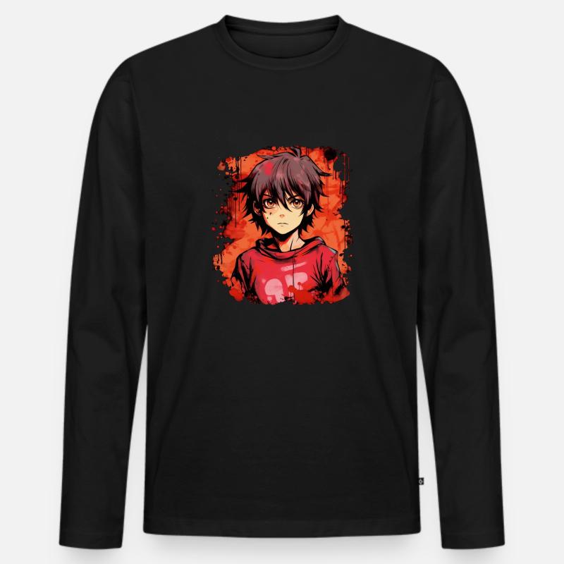 Anime Boy - Männer Premium Bio Langarmshirt - Schwarz