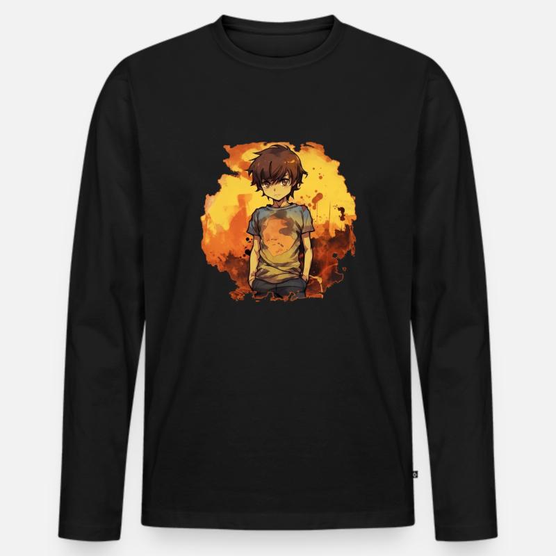 Anime Boy - Männer Premium Bio Langarmshirt - Schwarz
