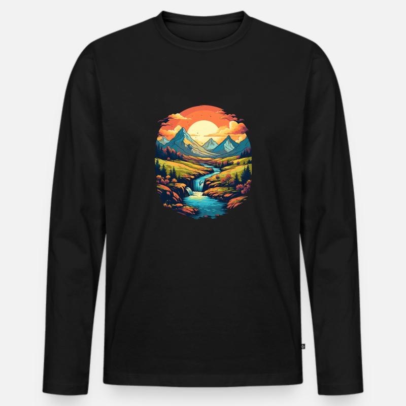 Landschaft - Männer Premium Bio Langarmshirt - Schwarz
