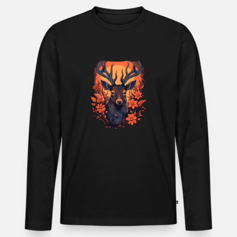 Hirsch - Männer Premium Bio Langarmshirt - Schwarz