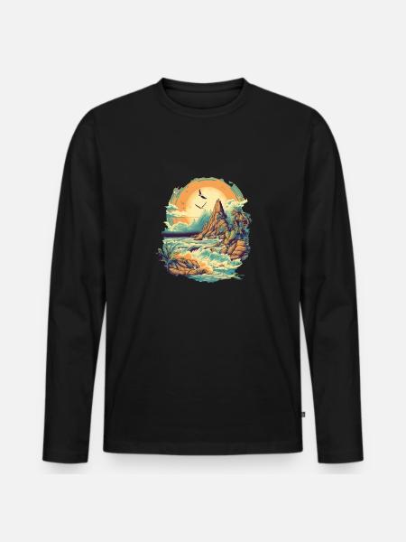 Beach - Men's Premium Organic Long Sleeve Shirt - black