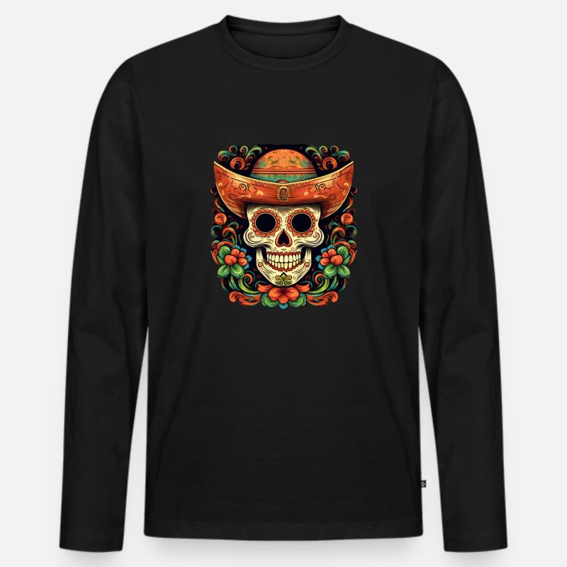 Cinco de Mayo Skull - Männer Premium Bio Langarmshirt - Schwarz
