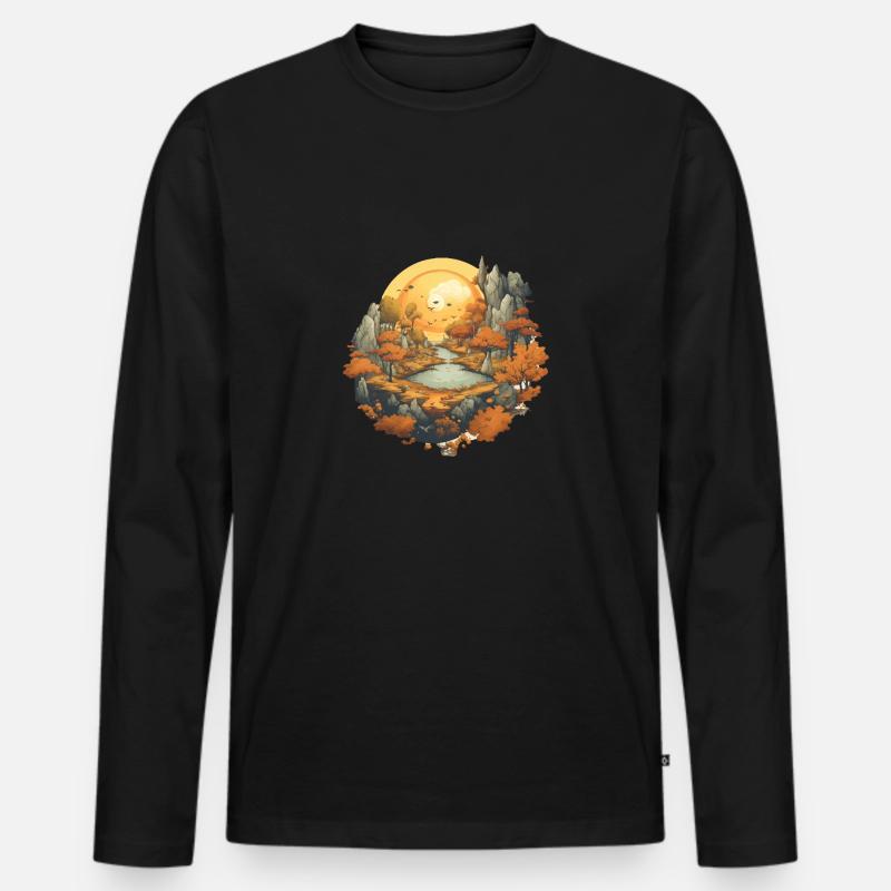 Herbstliche Landschaft - Männer Premium Bio Langarmshirt - Schwarz