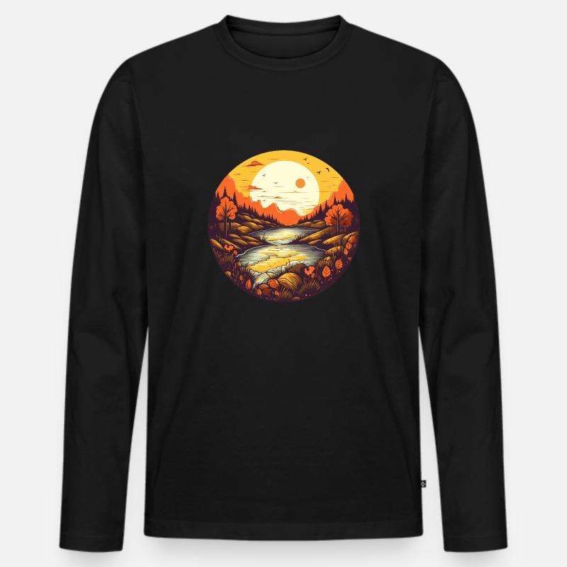 Herbstliche Landschaft - Männer Premium Bio Langarmshirt - Schwarz