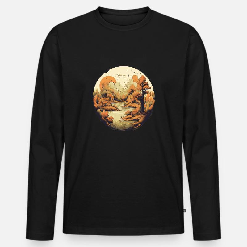 Herbstliche Landschaft - Männer Premium Bio Langarmshirt - Schwarz