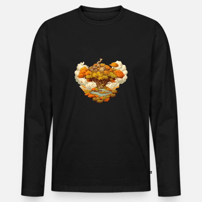 Herbstliche Landschaft - Männer Premium Bio Langarmshirt - Schwarz