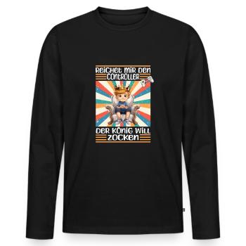 Der König will Zocken - Männer Premium Bio Langarmshirt - Schwarz - Vorne - Nico (187cm)