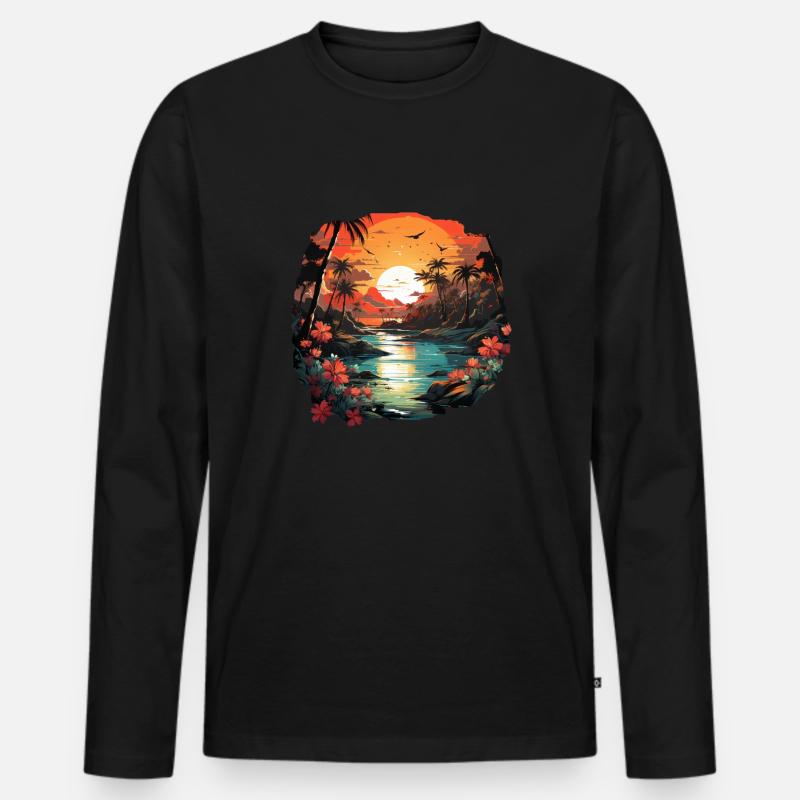 Tropisch - Männer Premium Bio Langarmshirt - Schwarz