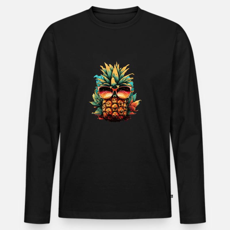 Ananas - Männer Premium Bio Langarmshirt - Schwarz
