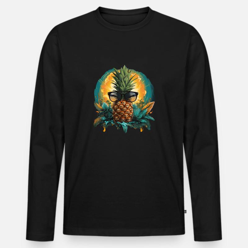 Ananas - Männer Premium Bio Langarmshirt - Schwarz
