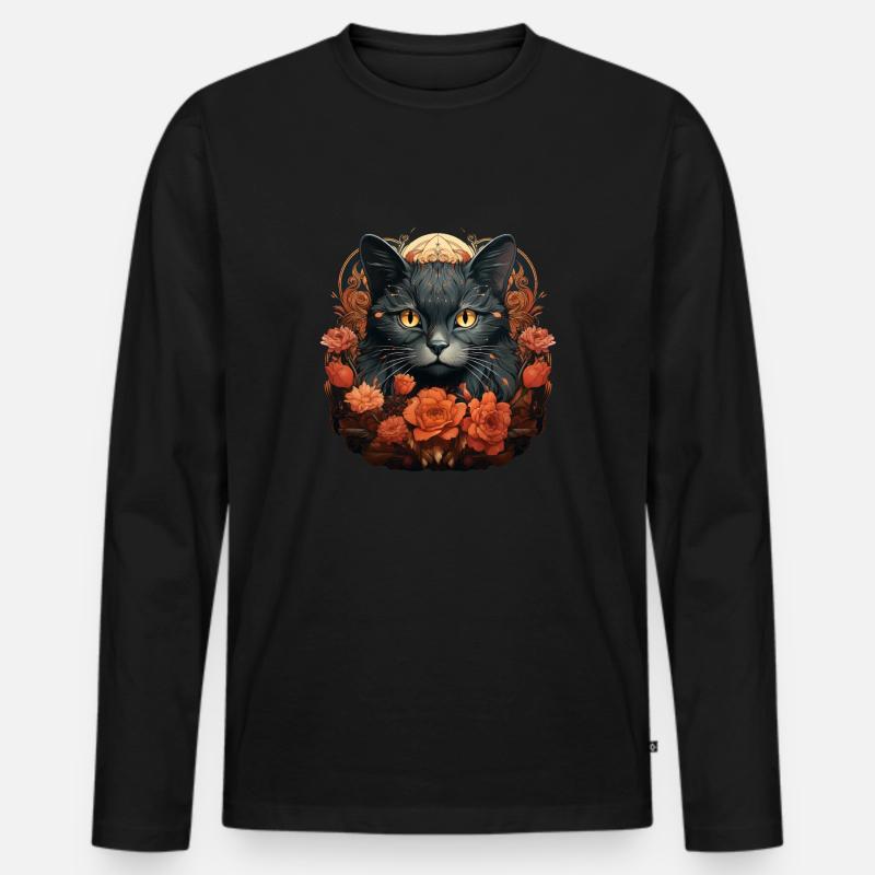 Katze - Männer Premium Bio Langarmshirt - Schwarz