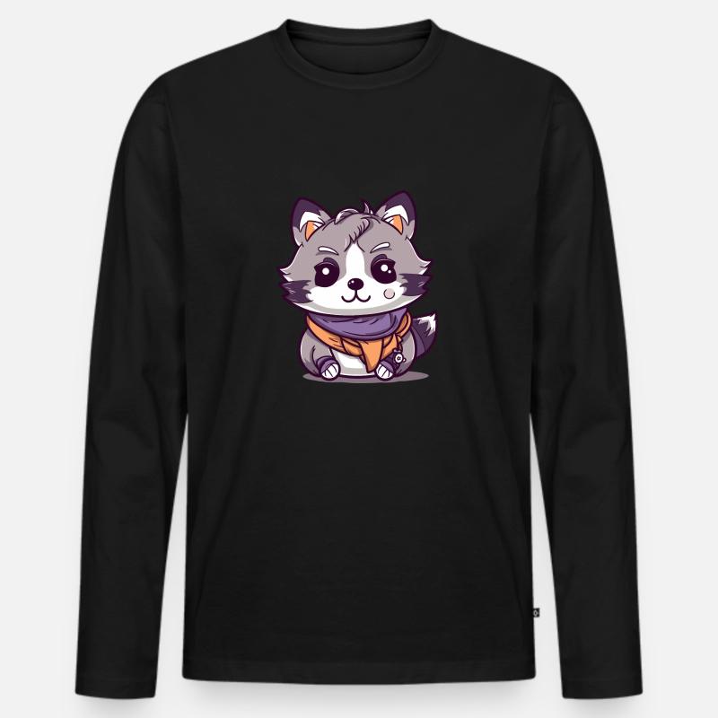 Waschbär - Kawaii Style - Männer Premium Bio Langarmshirt - Schwarz