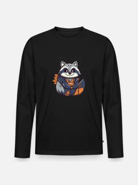 Raccoon - Kawaii Style - Men's Premium Organic Long Sleeve Shirt - black