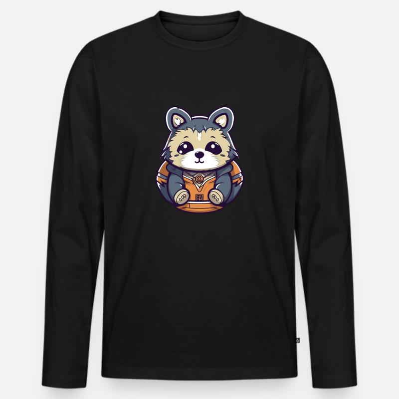 Waschbär - Kawaii Style - Männer Premium Bio Langarmshirt - Schwarz
