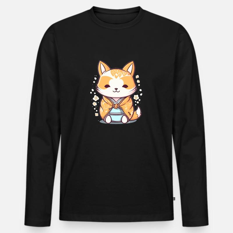 Fuchs - Kawaii Style - Männer Premium Bio Langarmshirt - Schwarz