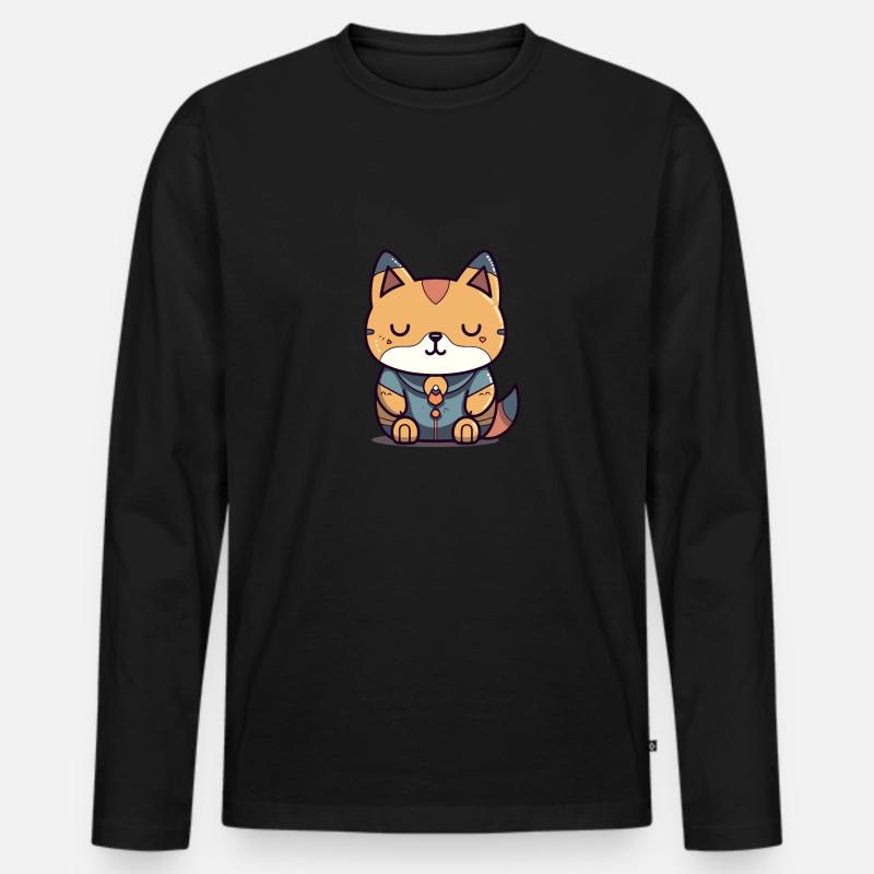 Fuchs - Kawaii Style - Männer Premium Bio Langarmshirt - Schwarz