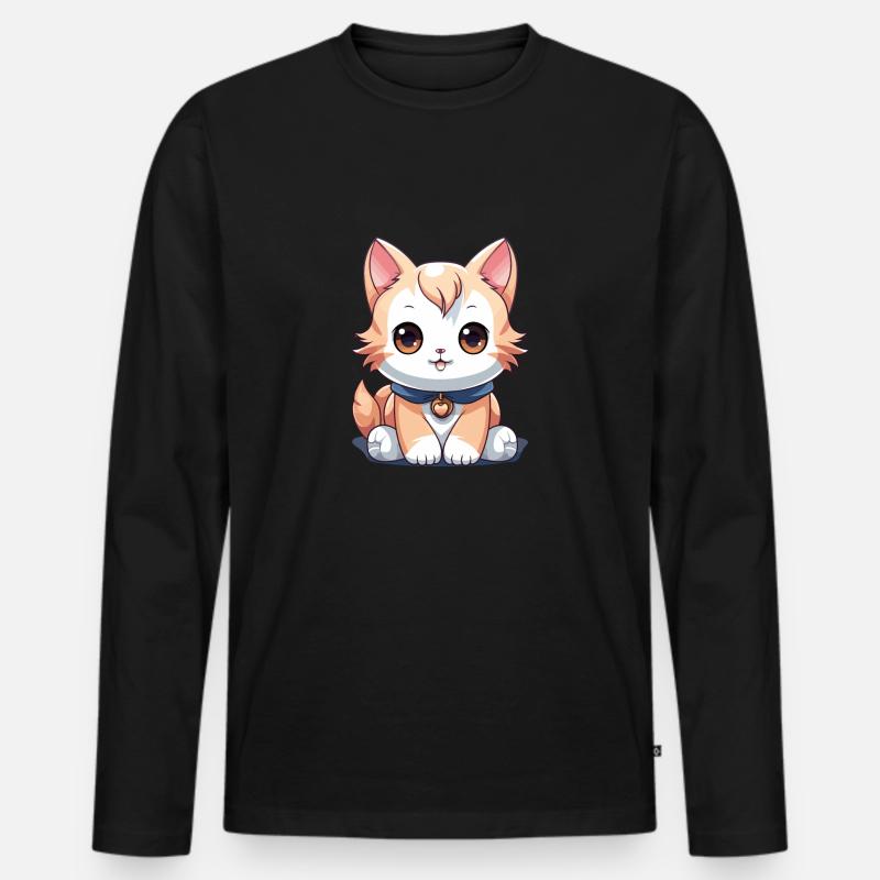 Katze - Kawaii Style - Männer Premium Bio Langarmshirt - Schwarz