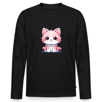 Katze - Kawaii Style - Männer Premium Bio Langarmshirt - Schwarz - Vorne - Nico (187cm)