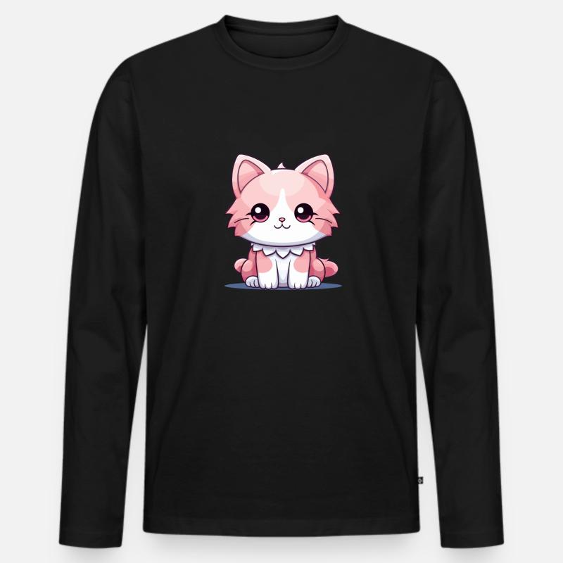 Katze - Kawaii Style - Männer Premium Bio Langarmshirt - Schwarz