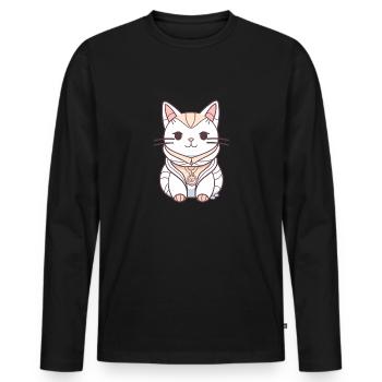Katze - Kawaii Style - Männer Premium Bio Langarmshirt - Schwarz - Vorne - Nico (187cm)