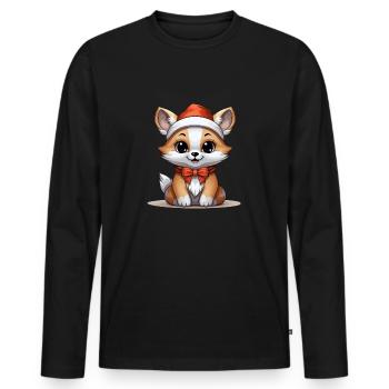 Fuchs Weihnachts Design - Kawaii Style - Männer Premium Bio Langarmshirt - Schwarz - Vorne - Nico (187cm)