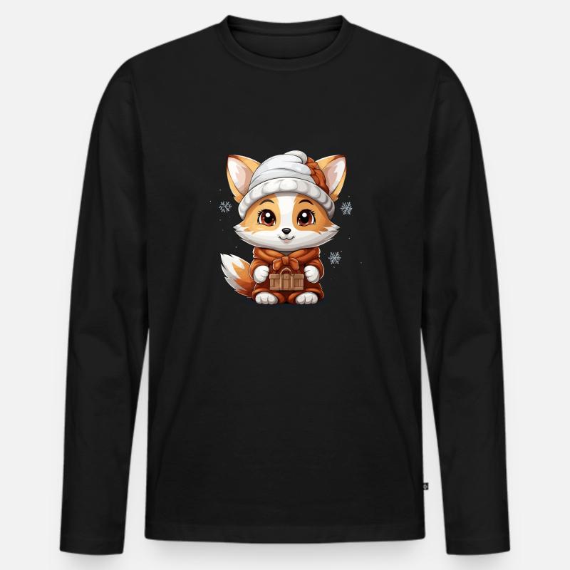 Fuchs Weihnachts Design - Kawaii Style - Männer Premium Bio Langarmshirt - Schwarz