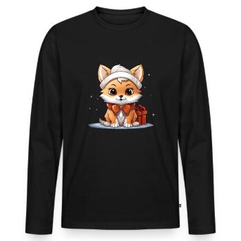 Fuchs Weihnachts Design - Kawaii Style - Männer Premium Bio Langarmshirt - Schwarz - Vorne - Nico (187cm)