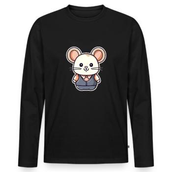 Souris - Style Kawaii - T-shirt manches longues Premium bio Homme - noir - Devant - Nico (187cm)