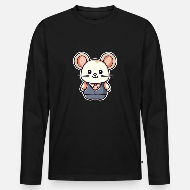 Maus - Kawaii Style - Männer Premium Bio Langarmshirt - Schwarz