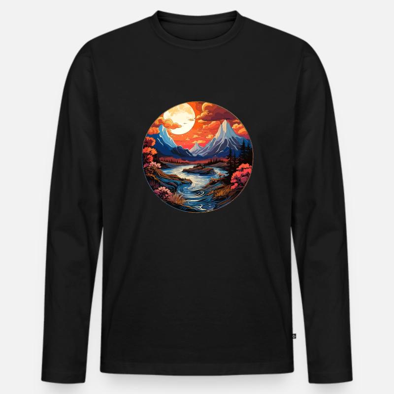 Landschaft - Illustration - Männer Premium Bio Langarmshirt - Schwarz
