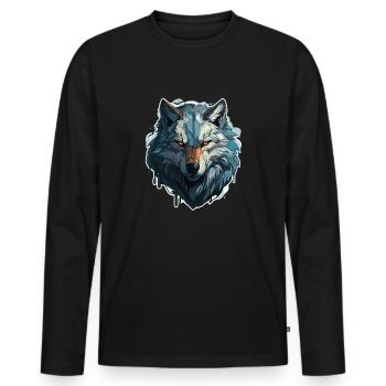 Wolf - Illustration - Men's Premium Organic Long Sleeve Shirt - black - Front - Nico (187cm)
