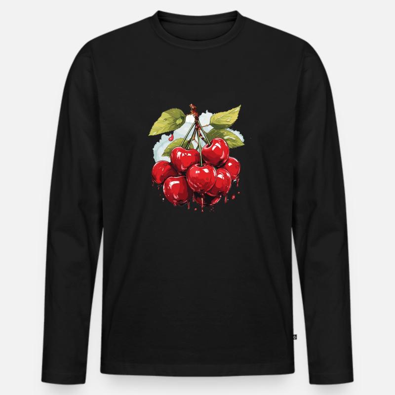 Kirsche - Illustration - Männer Premium Bio Langarmshirt - Schwarz