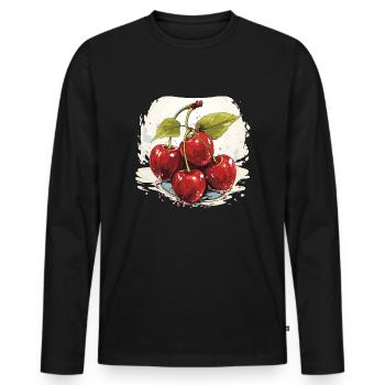 Cerisier - illustration - T-shirt manches longues Premium bio Homme - noir - Devant - Nico (187cm)