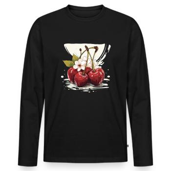 Cherry - illustration - Men's Premium Organic Long Sleeve Shirt - black - Front - Nico (187cm)