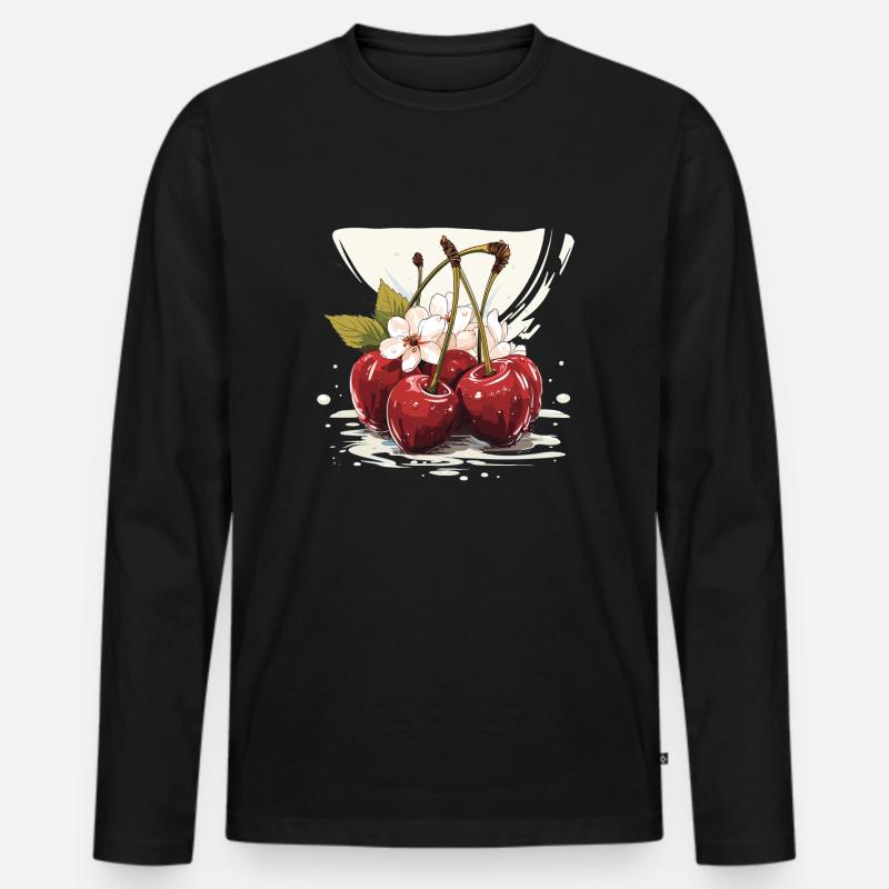 Kirsche - Illustration - Männer Premium Bio Langarmshirt - Schwarz