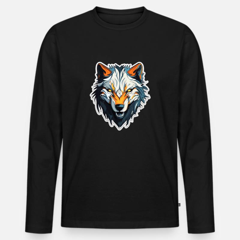 Wolf - Illustration - Männer Premium Bio Langarmshirt - Schwarz