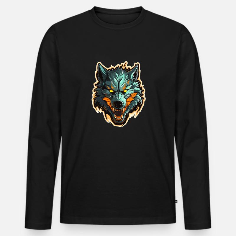 Wolf - Illustration - Männer Premium Bio Langarmshirt - Schwarz