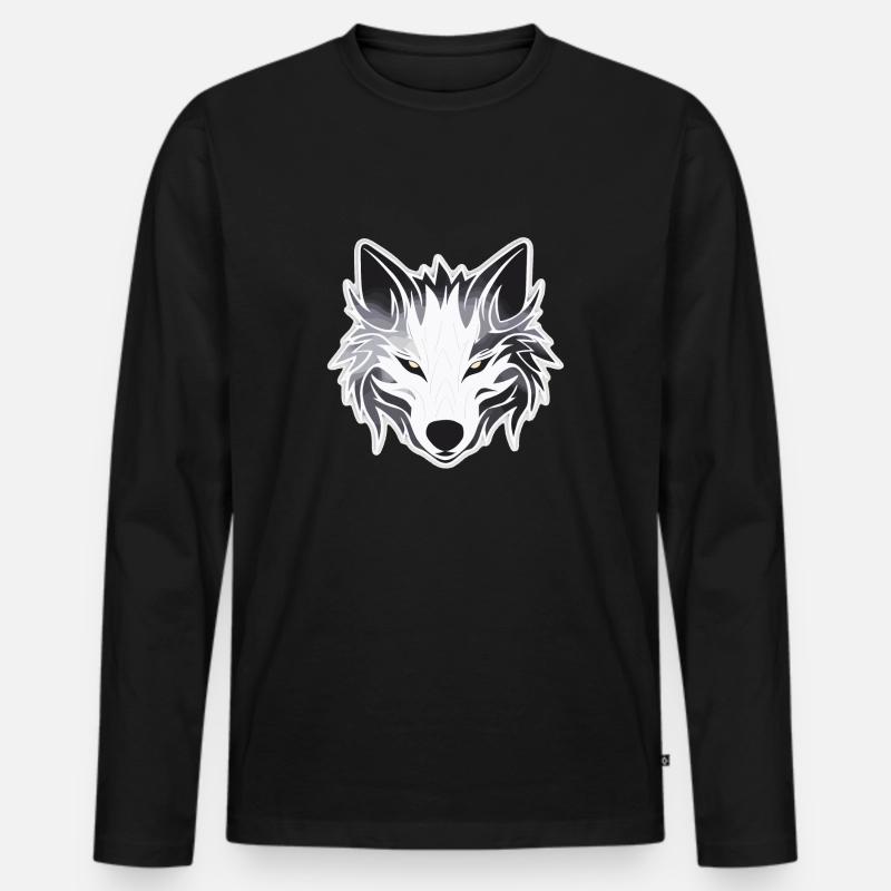 Wolf - Illustration - Männer Premium Bio Langarmshirt - Schwarz